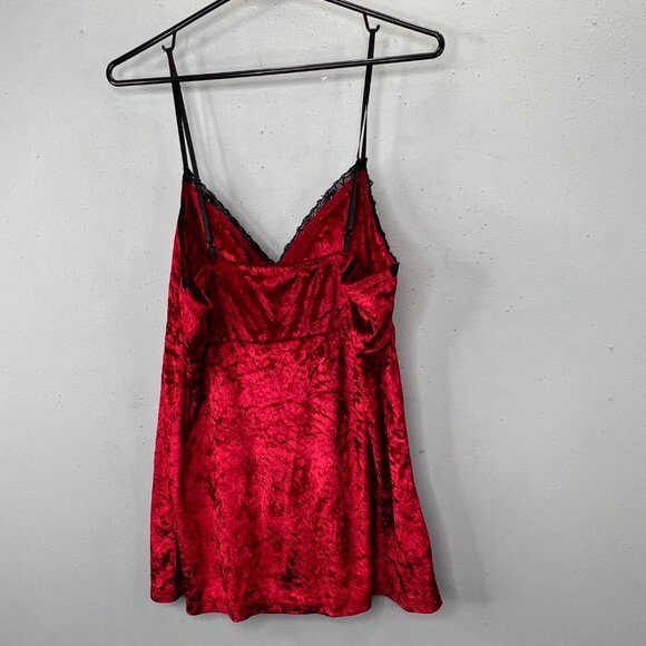 Y2K Velvet Velour Tank Top XL Red Black True Freedom Lace Trim Empire Babydoll - Picture 4 of 7